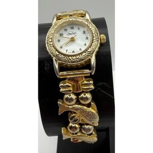 Jean Paul Dolphin Charm Bracelet Watch Gold Tone Sliding Charms Japan Movt 7"